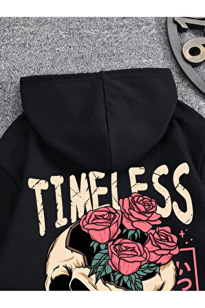 Timeless Kuru Kafa Baskılı kapüşonlu Cepli Sweatshirt