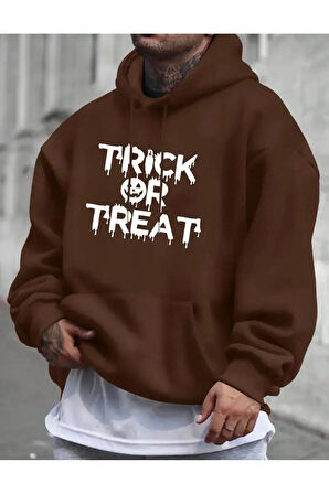 Trick Or Treat Baskılı kapüşonlu Cepli Sweatshirt