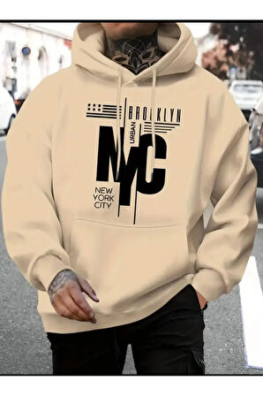 NYC Baskılı kapüşonlu Cepli Sweatshirt