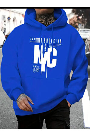 NYC Baskılı kapüşonlu Cepli Sweatshirt