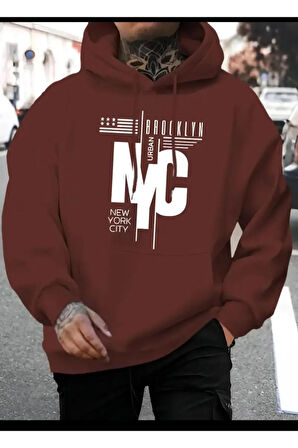 NYC Baskılı kapüşonlu Cepli Sweatshirt