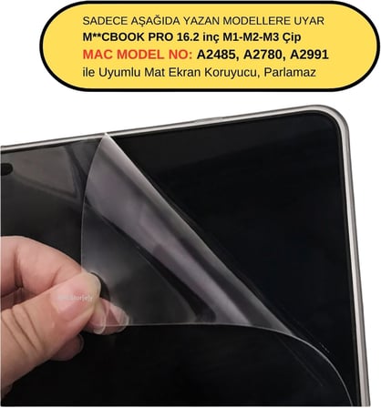MacBook Pro 16.2 inç M2 M3 M4 Uyumlu Mat Anti Glare Ekran Koruyucu Yansıma Önleyici Göz Yormayan Retina Net Görüntü Touch ID Şeffaf