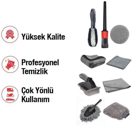 Profesyonel Mikrofiber 9 Parça Araç Temizleme Seti Araç Lastik Torpido Jant Yıkama Seti Araç Fırca Seti