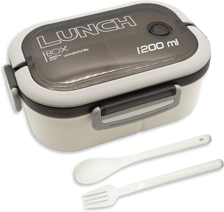 1200 ml 2 Katlı 6 Bölmeli BPA'sız PP Plastik Sefer Tası ve Beslenme Çantası - Hava Kilitli Bento Lunch Box, Çatal ve Kaşık Dahil (Beyaz)