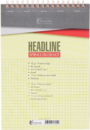A5 Kareli Karton Kapak 80 Yp. Spiralli Headline Bloknot