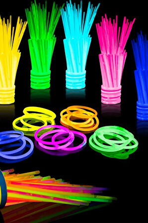 50 Çubuk 50 Aparat Toplam 100 Adet Işıklı Fosforlu Neon Stick Birleştirmeli Çubuk Glow Sticks