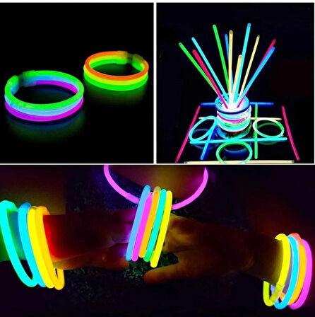 50 Çubuk 50 Aparat Toplam 100 Adet Işıklı Fosforlu Neon Stick Birleştirmeli Çubuk Glow Sticks