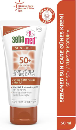Sebamed Sun Care SPF 50+ UVA/UVB Filtresi ve E Vitamini Üçlü Yüksek Koruma Çok Yönlü Güneş Kremi 50 ml