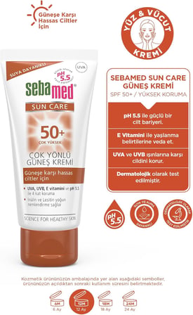 Sebamed Sun Care SPF 50+ UVA/UVB Filtresi ve E Vitamini Üçlü Yüksek Koruma Çok Yönlü Güneş Kremi 50 ml