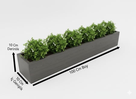 Antrasit Gri Ahşap Dekoratif Modern İnce Uzun Yatay Saksı 1 Metre