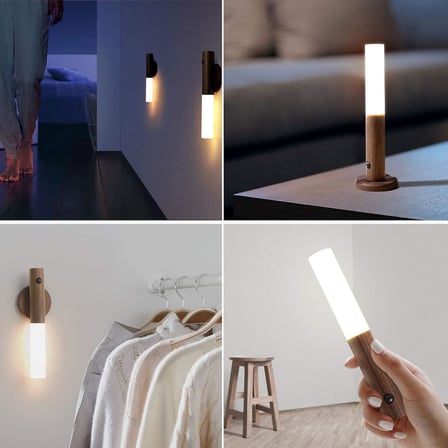 LED hareket sensörlü ışık, ahşap duvar lambası, akü merdiveni, USB şarj edilebilir, vintage iç duvar lambası, dedektör, kablosuz ışık, gece lambası, manyetik çocuk odası, başucu lambası, sıcak beyaz