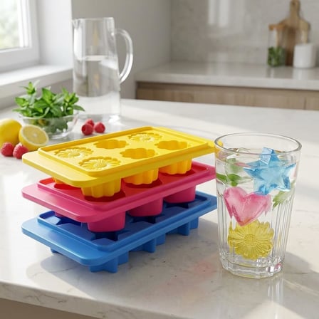 Deconox Plastik 6 Bölmeli 3 Desenli Buz Kalıbı Seti, Yıldız-Kalp-Çiçek Desenli Buz Kalıbı 3 Set (13cm*8cm*3cm) Eğlenceli ve Pratik