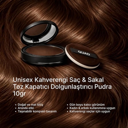 Saç Kapatıcı Pudra, Kahverengi, Unisex Saç ve Sakal Dolgunlaştırıcı, Doğal Görünüm, 10gr