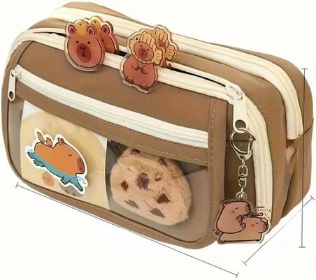 Capybara Kalem Kutusu Kapibara kalemlik büyük kapasiteli aksesuarlı geniş büyük boy Kawaii Kore Tarzı Sevimli Kalem Kutusu (1 ADET DOLL+5 ADET STİCKER DAHİLDİR)