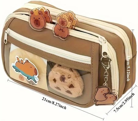 Capybara Kalem Kutusu Kapibara kalemlik büyük kapasiteli aksesuarlı geniş büyük boy Kawaii Kore Tarzı Sevimli Kalem Kutusu (1 ADET DOLL+5 ADET STİCKER DAHİLDİR)