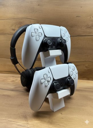 PS5 DualSense 2’li Oyun Kolu ve Kulaklık Standı Beyaz Renk | 3D Baskı Şık Dikey Tutucu (21.5x18x4 cm)