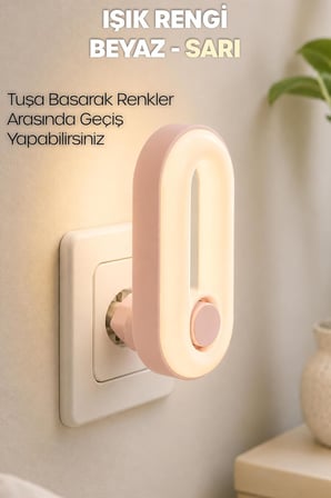 Gece Lambası Halka Tip 2 MOD Sarı-Beyaz Işık Tuşlu Koridor Hol Işığı Uyuma Işığı Pembe K6760