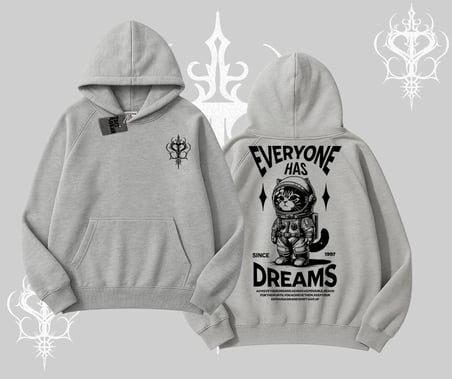 Everyone Has Dreams Yazılı Astronot Kedi Arka Baskılı Kapşonlu Sweatshirt