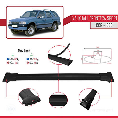 Vauxhall Frontera Sport 1992-1998 Arası ile Uyumlu FLY Model Ara Atkı Tavan Barı Siyah 3 Adet