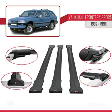 Vauxhall Frontera Sport 1992-1998 Arası ile Uyumlu FLY Model Ara Atkı Tavan Barı Siyah 3 Adet