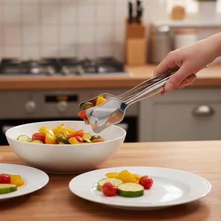 Paslanmaz Çelik Yemek Servis Maşası 21 cm – Salata, Makarna ve Sıcak Yemekler İçin Çok Amaçlı Servis Pensi