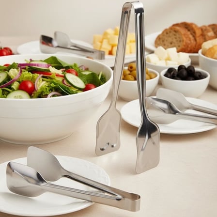 Paslanmaz Çelik Yemek Servis Maşası 21 cm – Salata, Makarna ve Sıcak Yemekler İçin Çok Amaçlı Servis Pensi