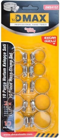 Metal Hortum Kelepçesi Set, 10 Parça, 5 Farklı Boyut (8-18mm, 11-20mm, 13-23mm, 18-25mm, 14-27mm)