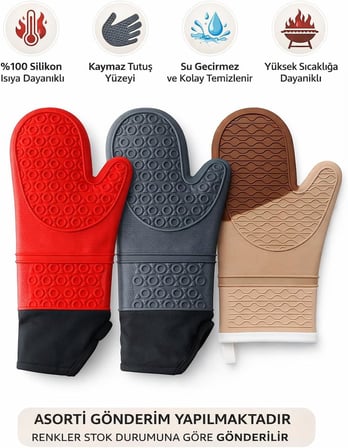 %100 Silikon Fırın Eldiveni, Isıya Dayanıklı Yanmaz Mutfak Tutacağı, Kaymaz Su Geçirmez Barbekü ve Izgara Eldiveni, Profesyonel Tencere Tavası Tutamacı, Yüksek Sıcaklık Koruyucu
