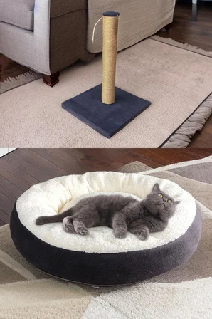 Premium kedi başlangıç seti - Lüks kapalı kedi tuvaleti, taşıma sepeti, yatak, tırmalama, 3 katlı oyuncak, paspas, mama kabı, kürek - LKT2