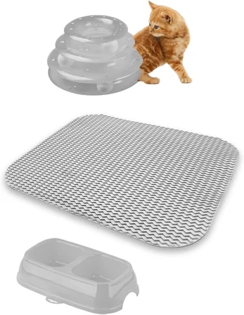 Premium kedi başlangıç seti - Lüks kapalı kedi tuvaleti, taşıma sepeti, yatak, tırmalama, 3 katlı oyuncak, paspas, mama kabı, kürek - LKT2