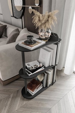 Modern Yan Sehpa Kitaplık | 3 Katlı Dekoratif Raf Ünitesi | Şık Siyah Renk, Dayanıklı Ahşap Tasarım | Oturma Odası, Yatak Odası ve Ofis İçin Çok Amaçlı