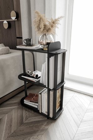Modern Yan Sehpa Kitaplık | 3 Katlı Dekoratif Raf Ünitesi | Şık Siyah Renk, Dayanıklı Ahşap Tasarım | Oturma Odası, Yatak Odası ve Ofis İçin Çok Amaçlı