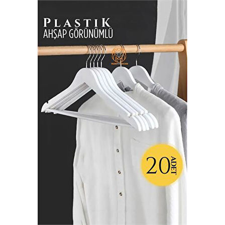 ModaCar Ahşap Görünüm Plastik Askı 20 ADET Beyaz