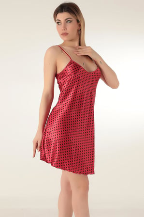miorre İnce Askılı Mini Saten Gecelik,Kırmızı Xl/2Xl