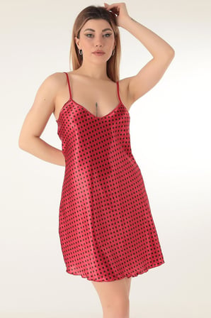 miorre İnce Askılı Mini Saten Gecelik,Kırmızı Xl/2Xl