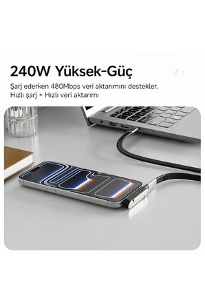Katlanabilir Standlı Type-C to Type-C Adaptör | Taşınabilir Mini Dock Şarj &amp; Veri Dönüştürücü (Anahtarlık Tasarım)