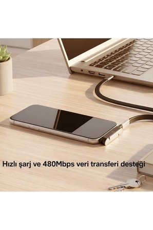 Katlanabilir Standlı Type-C to Type-C Adaptör | Taşınabilir Mini Dock Şarj &amp; Veri Dönüştürücü (Anahtarlık Tasarım)