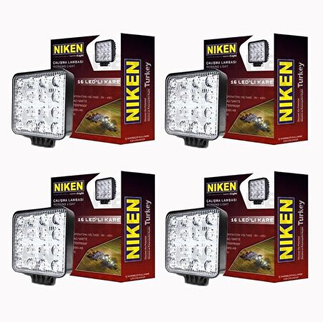 Niken Pro 16 Led Kare Off Road Sis Farı Çalışma Lambası 4 Adet 12-24V 27W