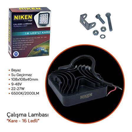 Niken Pro 16 Led Kare Off Road Sis Farı Çalışma Lambası 4 Adet 12-24V 27W