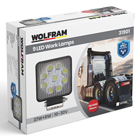 Wolfram 9 Led Kare Off Road Sis Farı Çalışma Lambası 2 Adet 10-30V 27W