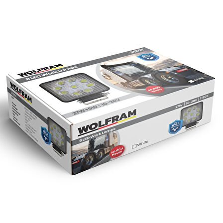 Wolfram 9 Led Kare Off Road Sis Farı Çalışma Lambası 2 Adet 10-30V 27W