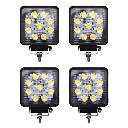 Wolfram 9 Led Kare Off Road Sis Farı Çalışma Lambası 4 Adet 10-30V 27W
