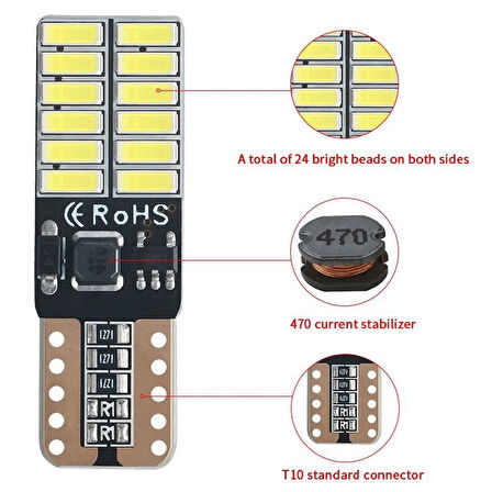 XSonne Ultra HD T10 Dipsiz Beyaz Led Ampul Canbus 12V 24 Led 2 Adet