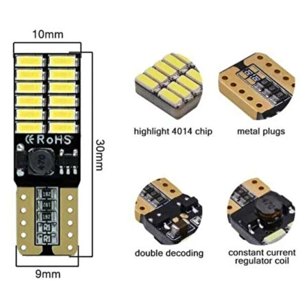 XSonne Ultra HD T10 Dipsiz Beyaz Led Ampul Canbus 12V 24 Led 2 Adet