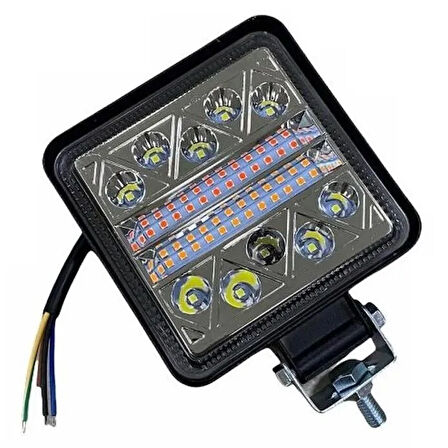 Tecnopoint Beyaz Led Sarı Kırmızı Çakarlı Kare Off Road Sis Farı Çalışma Lambası 26 Led 10-36V 102W