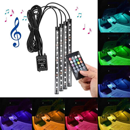 Oto Ayak Altı Led Lamba Uzaktan Kumandalı Sese Duyarlı 12V 4 Adet
