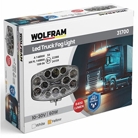 Wolfram Beyaz Sarı Led Off Road Sis Farı Çalışma Lambası 12 Led 10-30V 60W