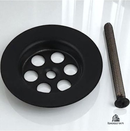 İSAOĞLU YAPI Siyah Lavabo Süzgeci, Siyah Lavabo Sifonu, Vida Dahil