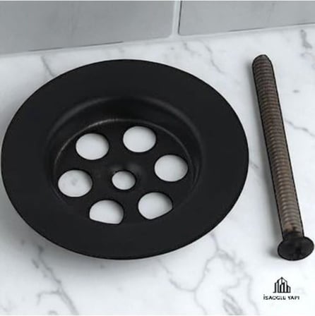 İSAOĞLU YAPI Siyah Lavabo Süzgeci, Siyah Lavabo Sifonu, Vida Dahil