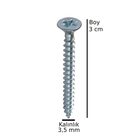 X-Perk Sunta Ahşap Ağaç Tahta Vidası Yıldız Uçlu Vida 30 Adet Boy 3 cm Kalınlık 3,5 mm